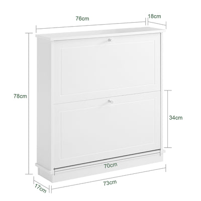 SoBuy FSR99-W Meuble à Chaussures Ultra-Slim 18 cm à 2 Abattants – 8 à 10 Paires – Blanc