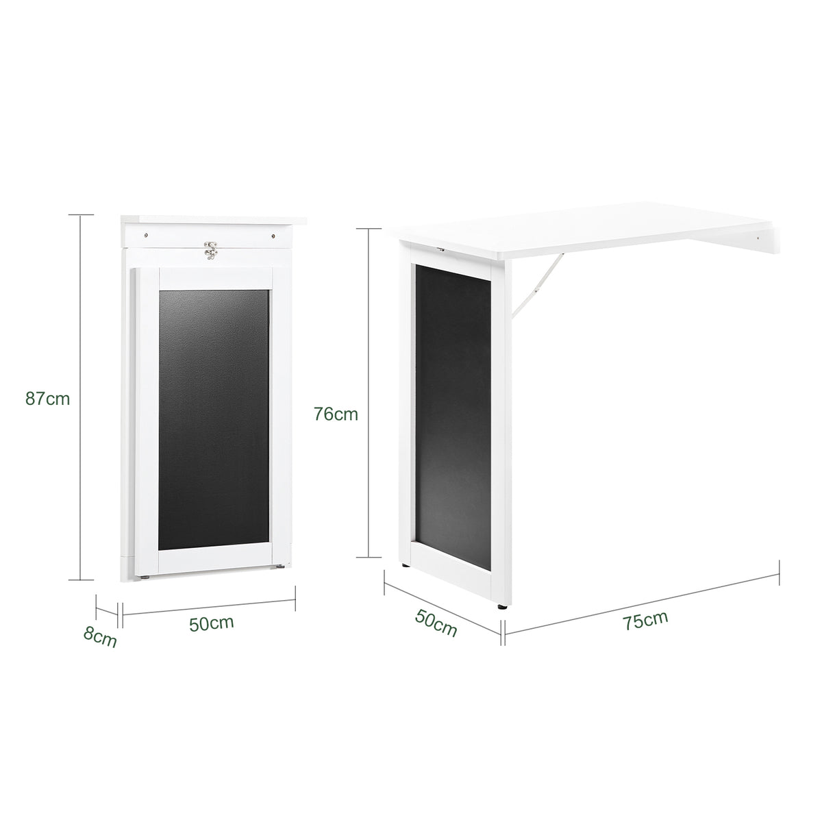 SoBuy FWT20-W Table Murale Rabattable à Manger Pliable avec Tableau Mémo Extensible Gain de Place pour Cuisine, Bureau et Petits Espaces Blanc 50cm x 75cm x 76cm