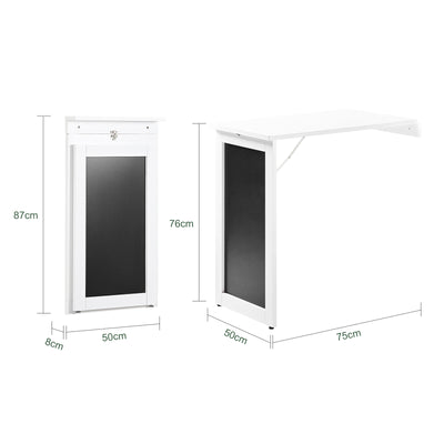 SoBuy FWT20-W Table Murale Rabattable à Manger Pliable avec Tableau Mémo Extensible Gain de Place pour Cuisine, Bureau et Petits Espaces Blanc 50cm x 75cm x 76cm
