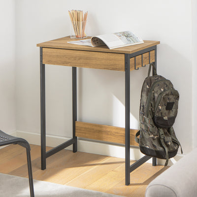 SoBuy FWT43-N Petit Bureau avec 1 Tiroir et 2 Crochets Bureau Gaming avec Etagères de Rangement Desk Multifonctionnel pour Chambre Table Gaming Naturel 60x40x77cm