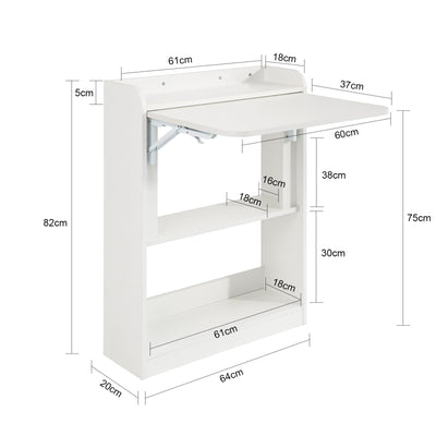 SoBuy FWT92-W Bureau Gaming Bureau avec Rangement Table Pliable d'Ordinateur Rabattable Table Gaming Desk Multifonctionnel avec Etagères de Rangement Blanc 64x58x82cm