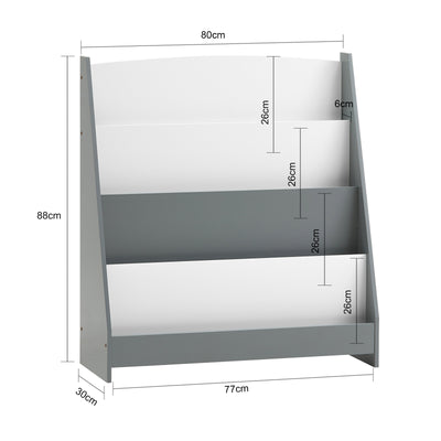 SoBuy KMB32-HG Étagère à livres pour enfants avec 4 compartiments de rangement pour les livres Gris