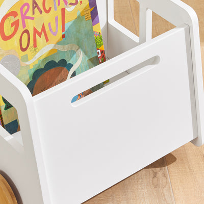 SoBuy KMB41-W Chariot Bibliothèque pour Enfants, Coffre à roulettes, Organisateur pour Jouets et Livres, Forme de Petite Voiture