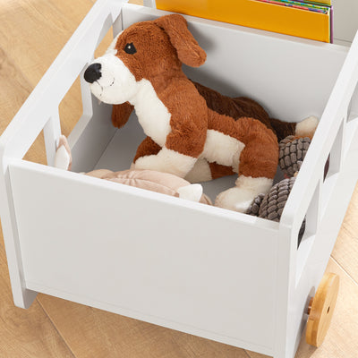 SoBuy KMB41-W Chariot Bibliothèque pour Enfants, Coffre à roulettes, Organisateur pour Jouets et Livres, Forme de Petite Voiture