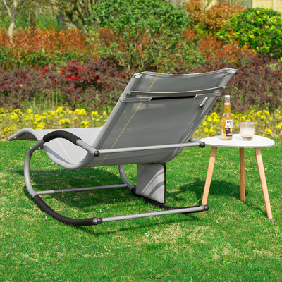 SoBuy OGS28-HGx2 Lot de 2 Chaises Longues à Bascule – Appui-Tête Réglable, Pochette Latérale, Textilène, Charge 150 kg, Gris
