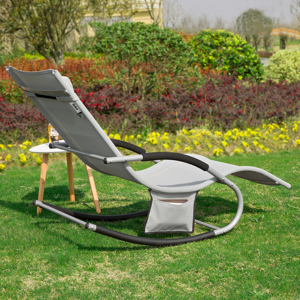 SoBuy OGS28-HGx2 Lot de 2 Chaises Longues à Bascule – Appui-Tête Réglable, Pochette Latérale, Textilène, Charge 150 kg, Gris