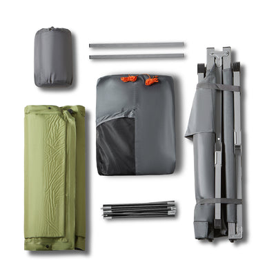 SoBuy OGS60-HG Lit de Camping Pliable en Aluminium Léger, 3 en 1 avec Toit Anti-UV + Matelas Gonflable Intégré + Sac de Transport, 1 Personne