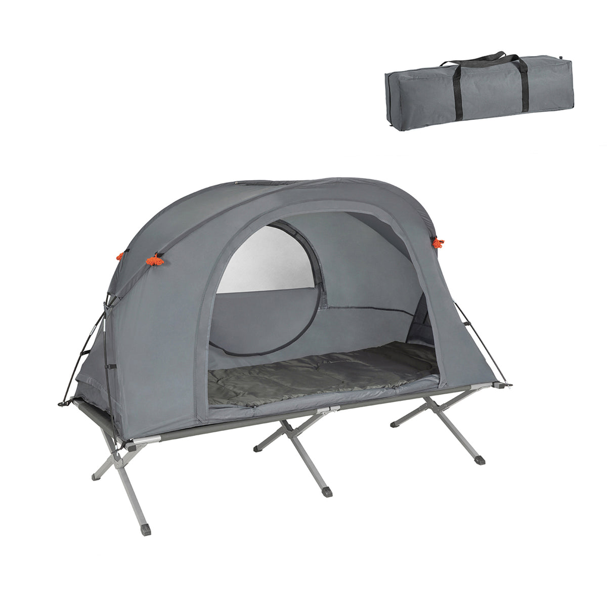 SoBuy OGS60-HG Lit de Camping Pliable en Aluminium Léger, 3 en 1 avec Toit Anti-UV + Matelas Gonflable Intégré + Sac de Trans
