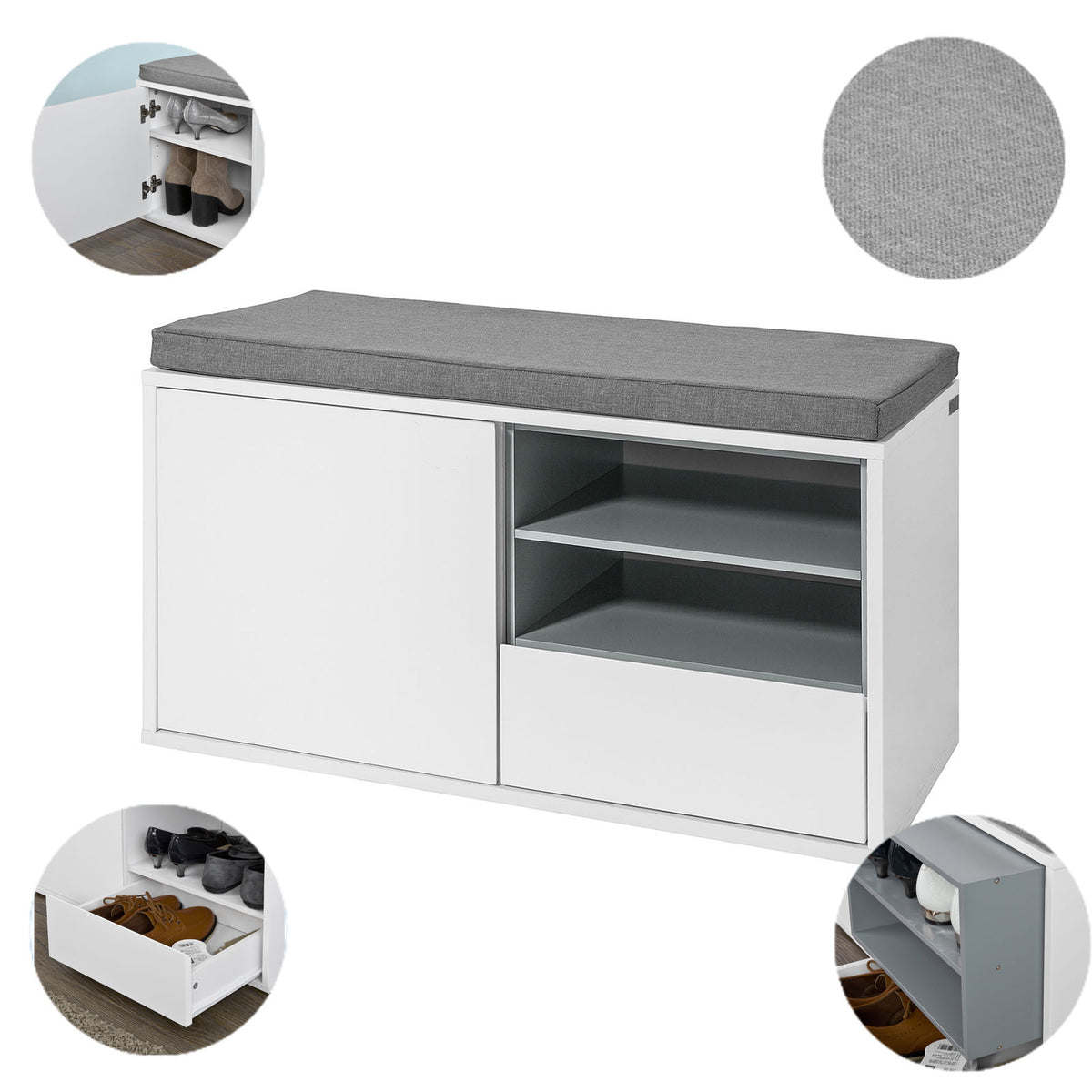 SoBuy FSR37-W Banc à Chaussures avec Coussin Rembourré et Rangement pour Entrée Couloir – 80x35x46 cm, Blanc
